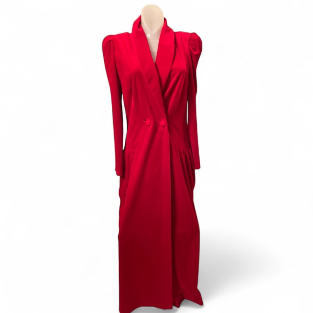 Vintage Miss Elaine Vibrant Red Long Sleeve Robe Dressing Gown Jacket